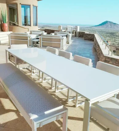 light pink dining set balcony