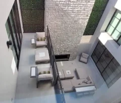overhead shot of balcony and courtyard