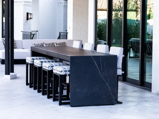 waterfall accent table bar stools