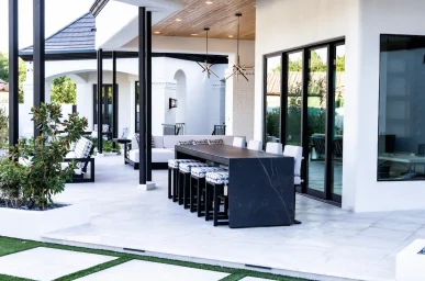 waterfall accent table bar stools